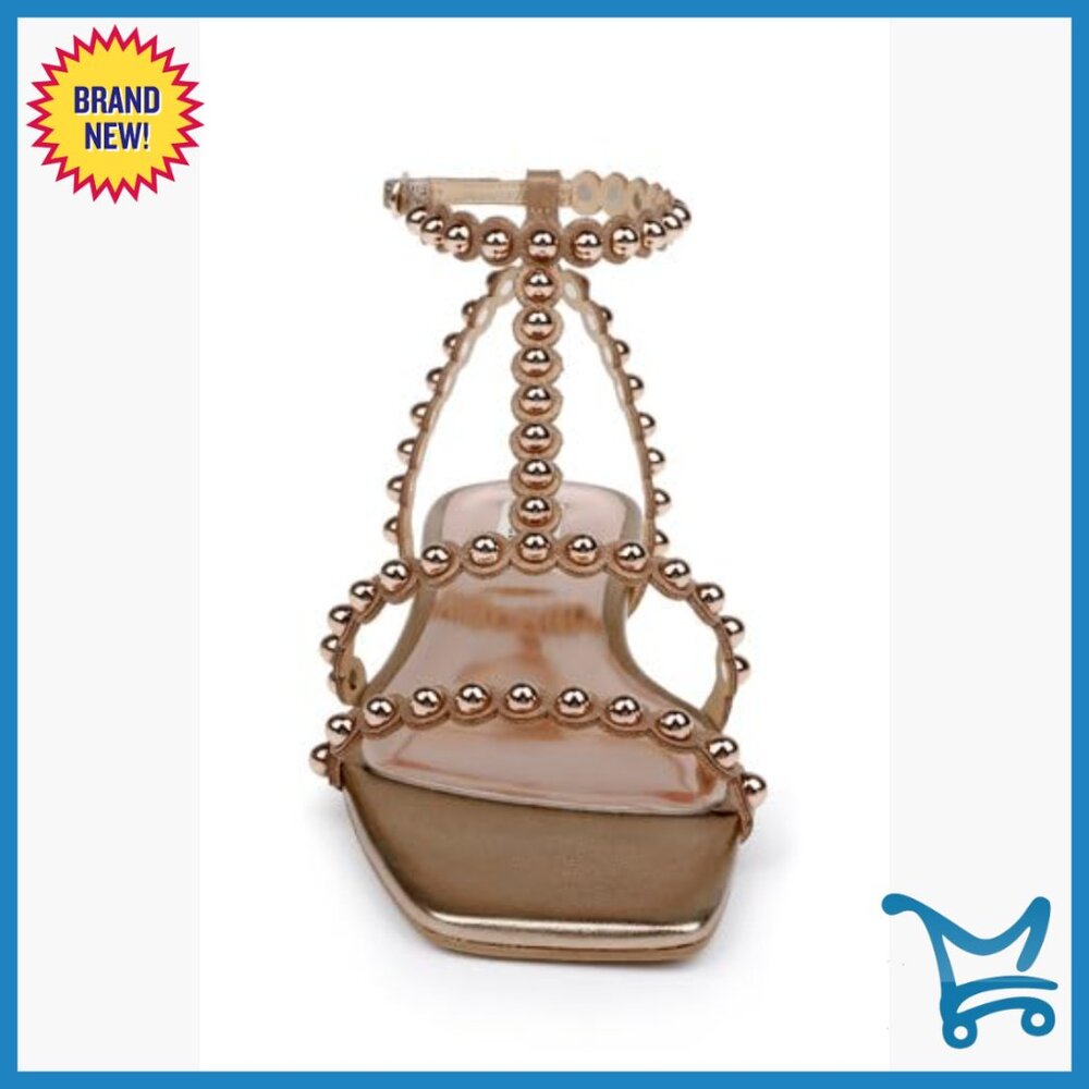 Leather Flat Sandals with Pearl Embellishment, Ankle Strap, Cushioned - Picture 5 of 7